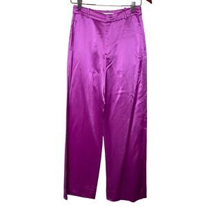SOMETHING NAVY Silky Pants Women Purple Wide Leg Trousers Pockets 4